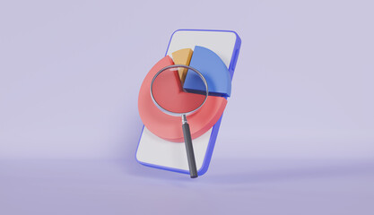 Pie Diagram with Magnifying Glass, Pie Shows Growth or Success, Financial Data Analysis, Business Research, Financial Market Trade