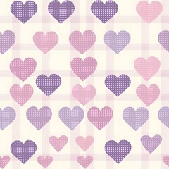 Playful hearts on a pastel grid background.