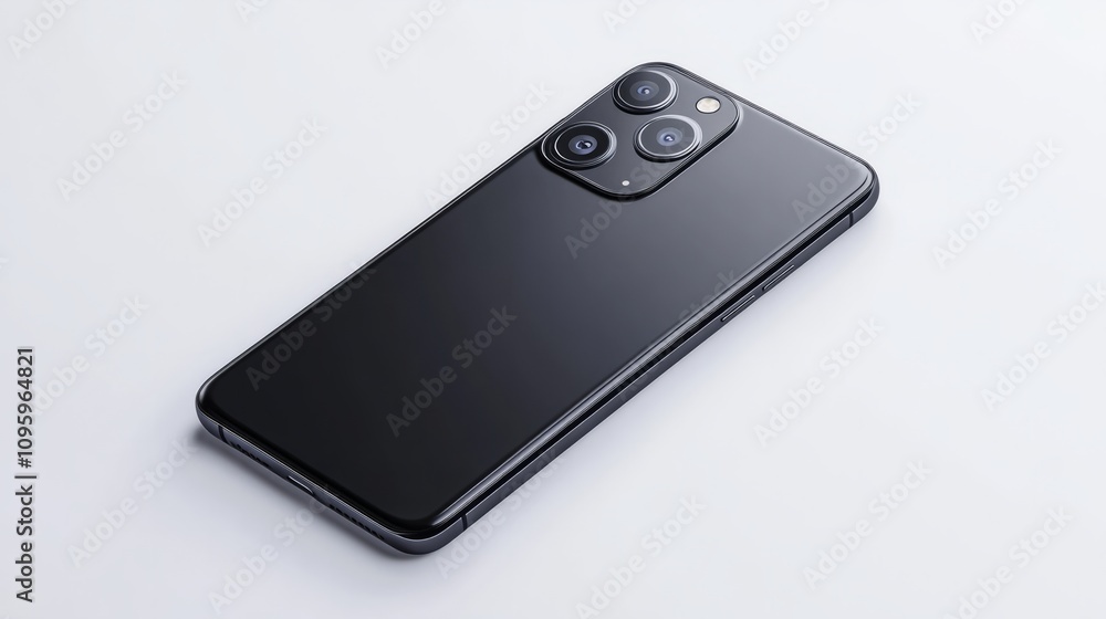 Poster Realistic smartphone mockup with a triple camera setup, isolated on a white background for mobile UI demos 