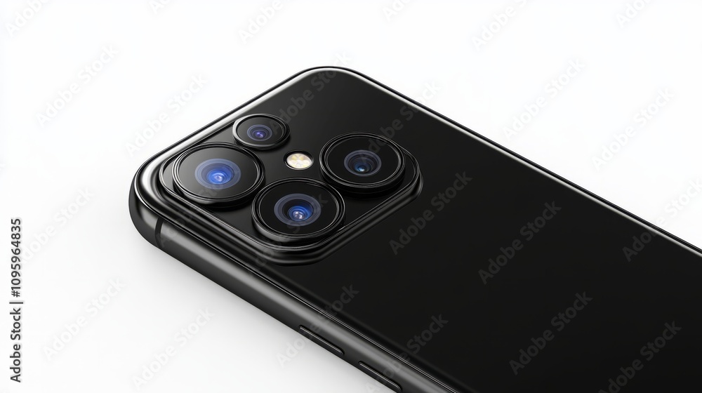 Poster realistic smartphone mockup with a triple camera setup, isolated on a white background for mobile ui