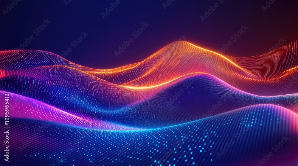 Aufkleber Abstract AI art of a dynamic landscape, illuminated by colorful light, with flowing patterns and energetic beams symbolizing movement and energy