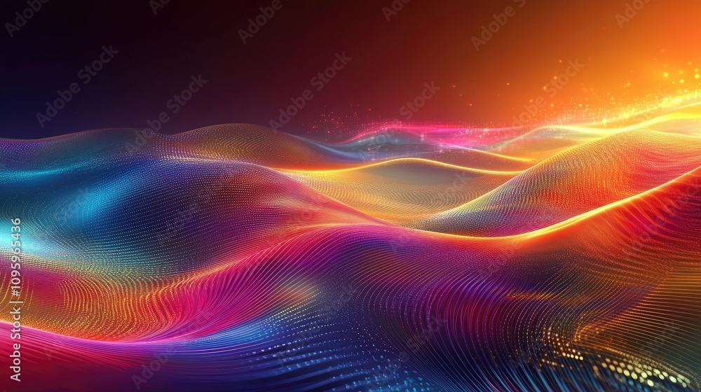 Aufkleber Abstract AI art of a dynamic landscape, illuminated by colorful light, with flowing patterns and energetic beams symbolizing movement and energy