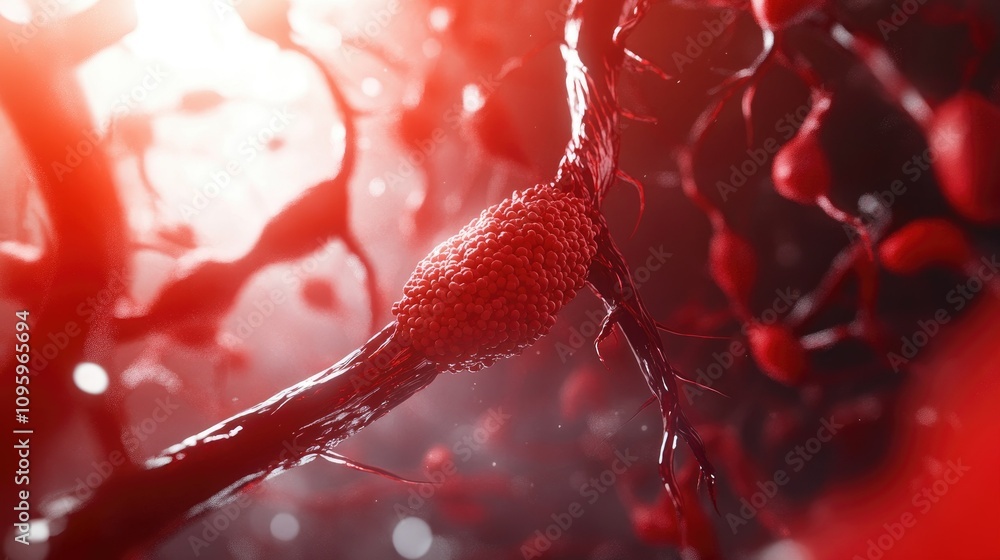 Poster detailed 3d rendering of a clogged artery with buildup of cholesterol plaques, illustrating the redu