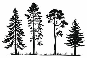 Obraz premium Minimalist Pine Tree Silhouettes Vector Art for Nature and Outdoor Themes