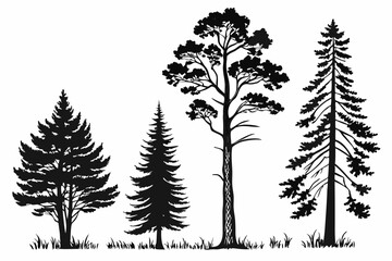 Fototapeta premium Minimalist Pine Tree Silhouettes Vector Art for Nature and Outdoor Themes