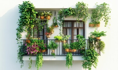 Naklejka premium Lush balcony garden with many plants.