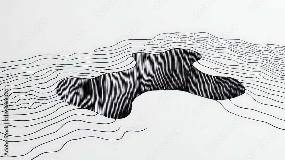 Poster artistic representation of a black and white doodle style abstract composition featuring a curved ho