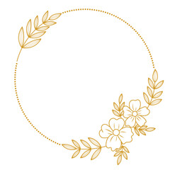 Circle frame of flowers and leaves. for wedding cards, birthday cards