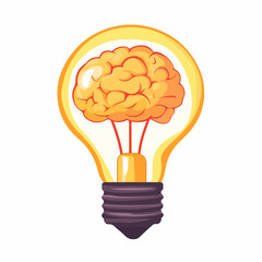 Innovative Light Bulb with Brain Icon on White Background