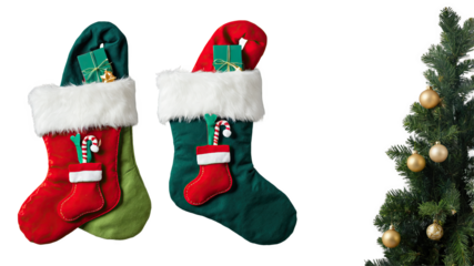 Christmas Stockings with Gifts and Tree  
