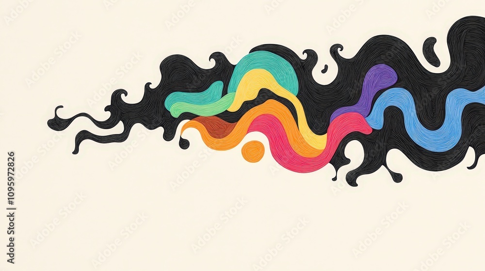 Poster Vibrant Abstract Swirling Lines in Contrasting Colors Creating a Dynamic Flow on a Light Background for Creative Designs and Artwork Inspiration