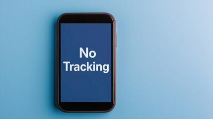 Anti tracking security concept. A smartphone displaying the message "No Tracking" on a blue background, emphasizing privacy and data protection.