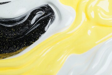 Bold Yellow and Black Abstract Liquid Art with High Contrast
