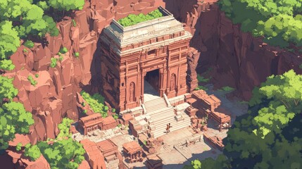 Ancient Temple Ruins Surrounded by Lush Greenery in a Rocky Landscape with Intricate Carvings and Historic Architecture Displaying Nature's Beauty and Human Craftsmanship