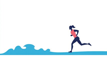 Fototapeta premium Athlete Running Along Beach with Ocean Waves in the Background, Emphasizing Fitness, Movement, and a Healthy Lifestyle in a Modern and Minimalist Style