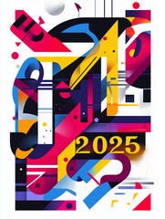 2025 new year number retro style graphic design