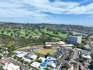 Aerial view over La Jolla hills with big villas, San Diego, California, USA