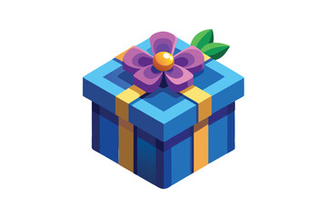 Obraz premium 3d illustration, Gift blue box and pink ribbon vector art illustration.