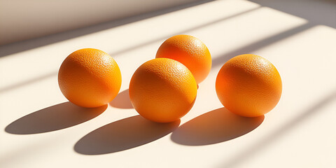 Four Orange Balls on White Surface with Shadows
