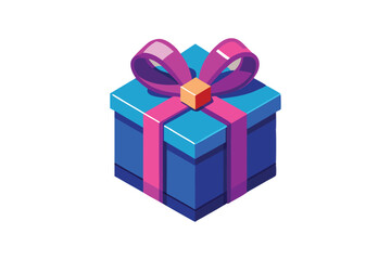 Obraz premium 3d illustration, Gift blue box and pink ribbon vector art illustration.