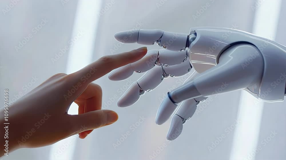 Poster human touch and robotic connection exploring future of technology, innovation, and interaction in ar