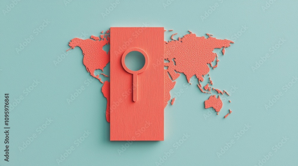 Poster anti tracking security concept. a vibrant coral map with a keyhole shape, symbolizing exploration an