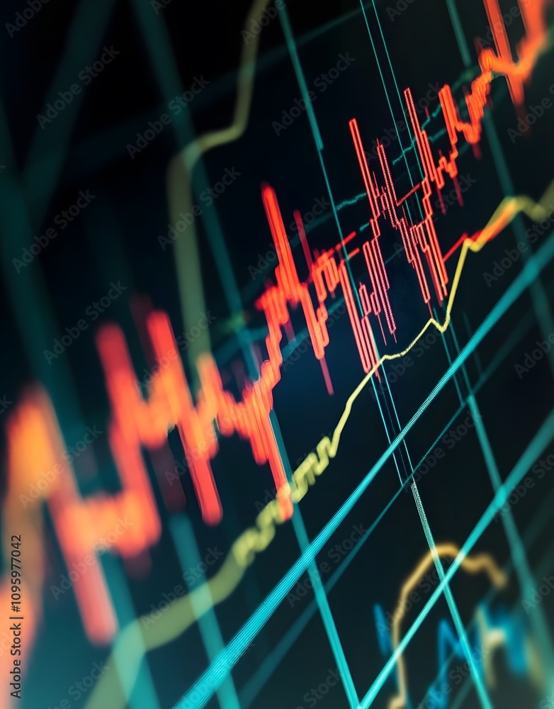 Aufkleber a close-up of a financial graph displaying fluctuating market trends and data analysis.