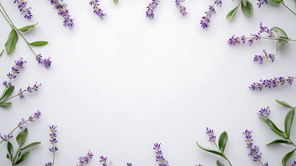 Lavender sprigs arranged in neat circle on plain background create calming and serene atmosphere. delicate purple flowers and green leaves evoke sense of tranquility and beauty