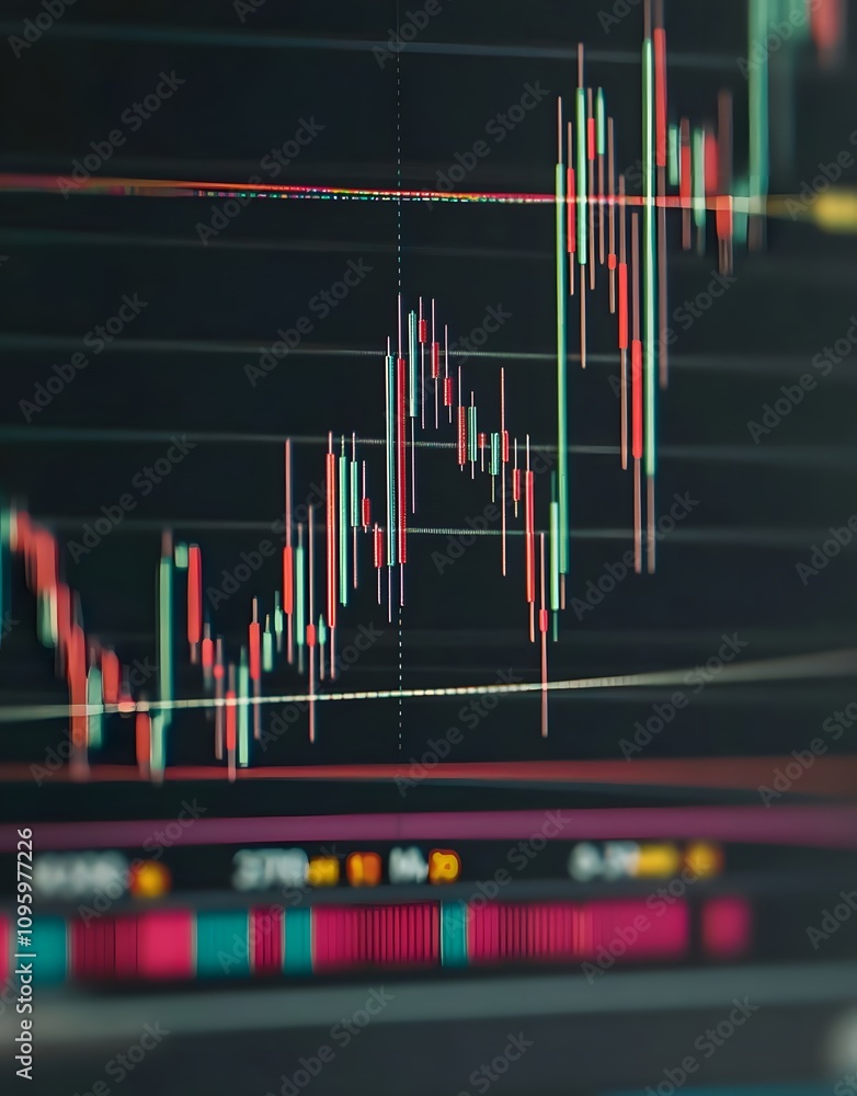 Aufkleber a close-up of a financial trading chart displaying candlestick patterns and market movements.
