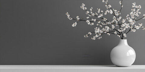 Vase with Cherry Blossom Branches on Soft Gradient Background

