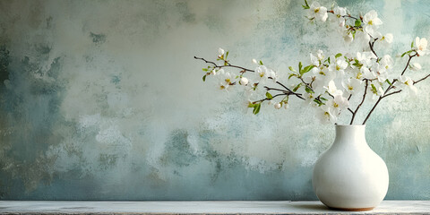 Elegant Vase with Cherry Blossoms on Misty Gradient Background