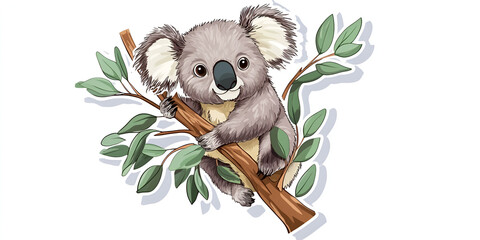 Cartoon Kangaroo Sitting on Branch with Brown Body and White Fur