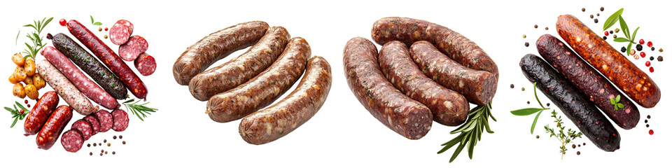 German sausages isolated on white background. Collection PNG.