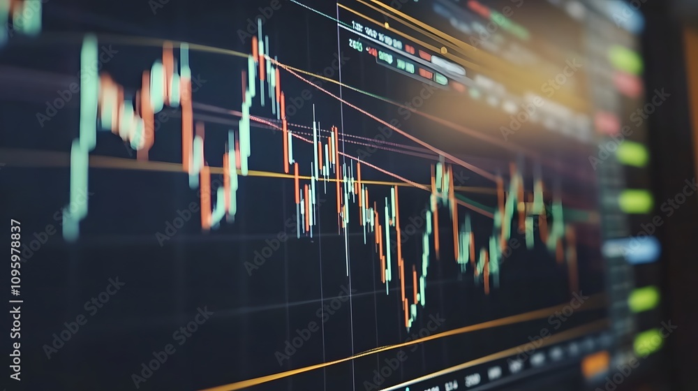 Poster a close-up of a financial chart displaying stock market trends and data analysis.