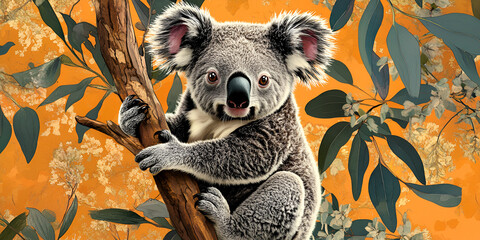 Close-Up of Smiling Koala Sitting on Tree Branch