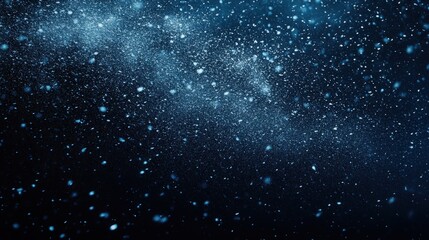 Gentle snowfall with larger snowflakes drifting down, isolated on a dark navy blue background, creating a peaceful winter scene