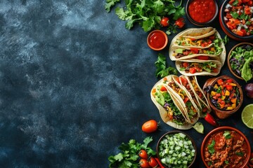 Vibrant Mexican Food Spread on Dark Background