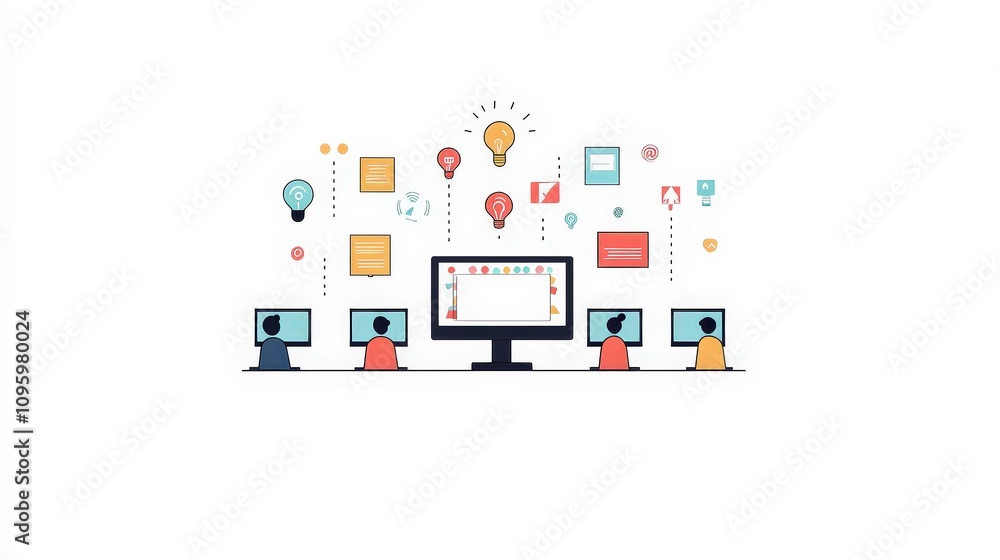 Poster engaging digital collaboration with remote workers utilizing technology and creative solutions in a 