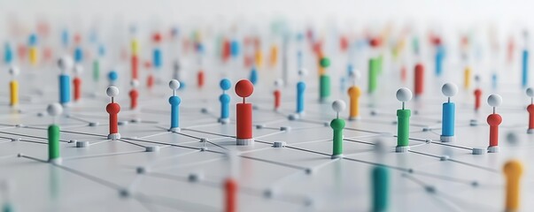 Keyword clustering map, interconnected keyword nodes, minimalist design, 3D illustration