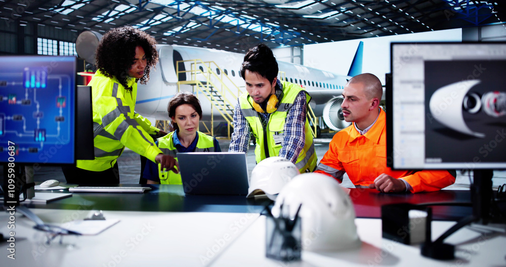 Aufkleber diverse workers using computers aircraft repair and maintenance