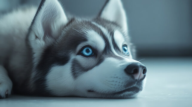 Charming action of a fluffy cute dog relaxing indoors cozy environment close-up perspective for pet lovers