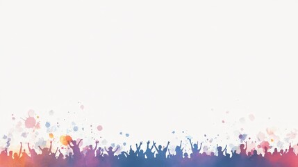 Vibrant Crowd Silhouette Celebrating with Colorful Splash Background for Festive Events and Creative Projects, Ideal for Parties, Music Festivals, and Gatherings