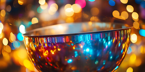 Close-Up of Glittery Confetti in Bowl with Blurry Background