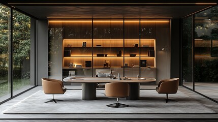 Modern workspace design open space interior minimalist nature view