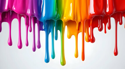 Vibrant Rainbow Paint Drips Downward, Creating a Colorful Abstract Background Image.