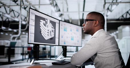 Engineer Doing 3D CAD Model Design On Computer