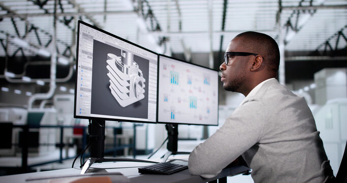 Engineer Doing 3D CAD Model Design On Computer