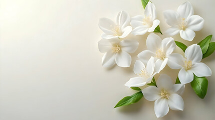 Fototapeta premium Elegant White Flowers Arranged on Beige Background, Creates a Serene and Calming Aesthetic