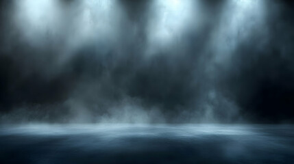 Dark Atmospheric 3D Background with Fog and Spotlights, Illustrative Digital Art, Abstract Moody Scene