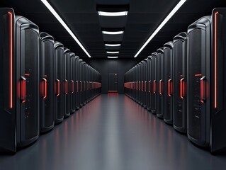 Fototapeta premium Modern data center corridor with futuristic server equipment